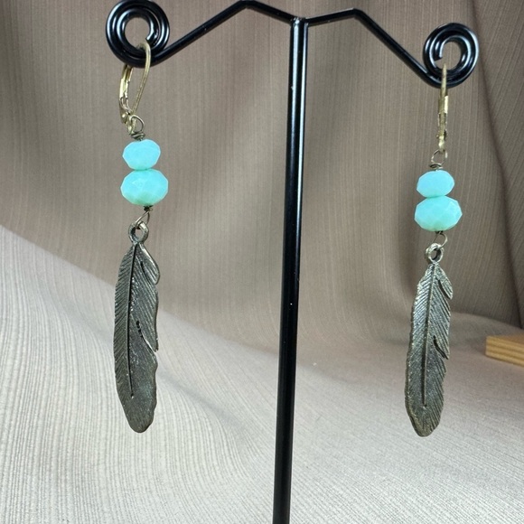 Jewelry - Elegant Silver Feather Earrings with Blue Accents